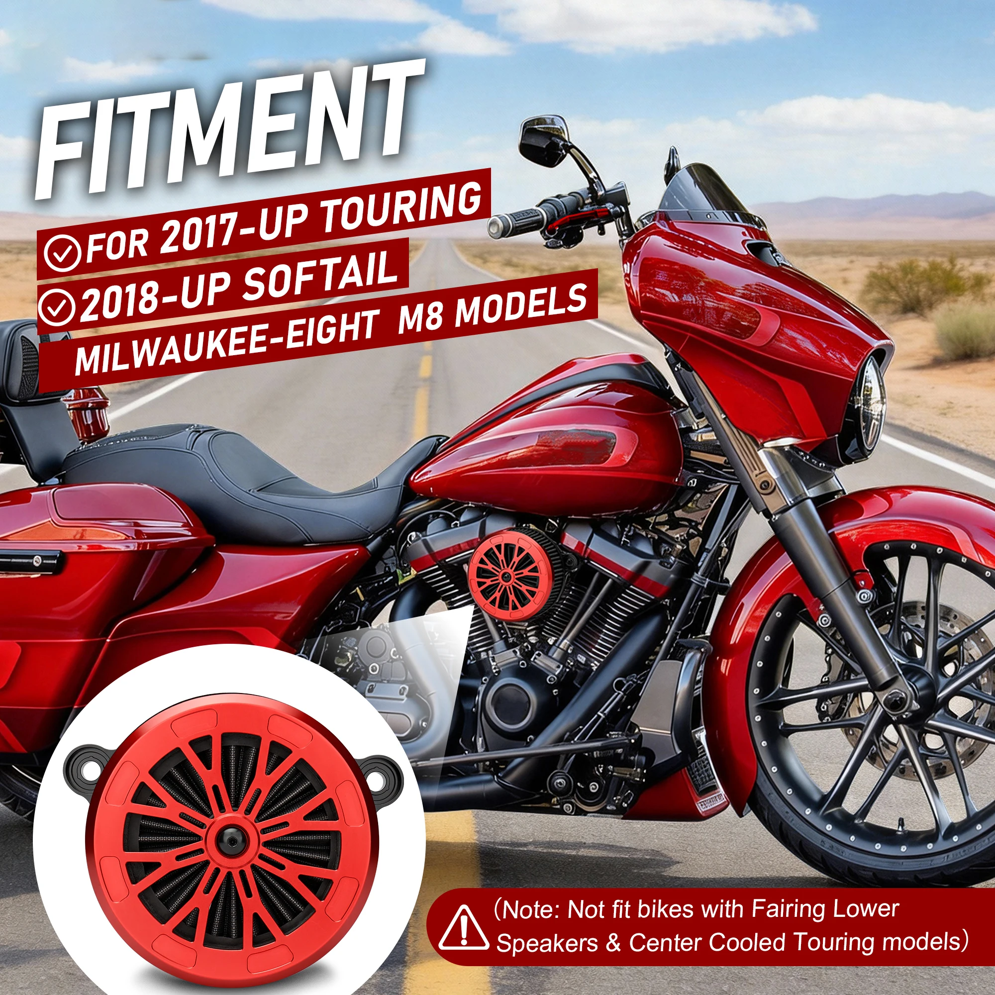 M8 Air Cleaner Filter for Harley 2017-Up Touring and 2018-Up Softail Milwaukee-Eight Models