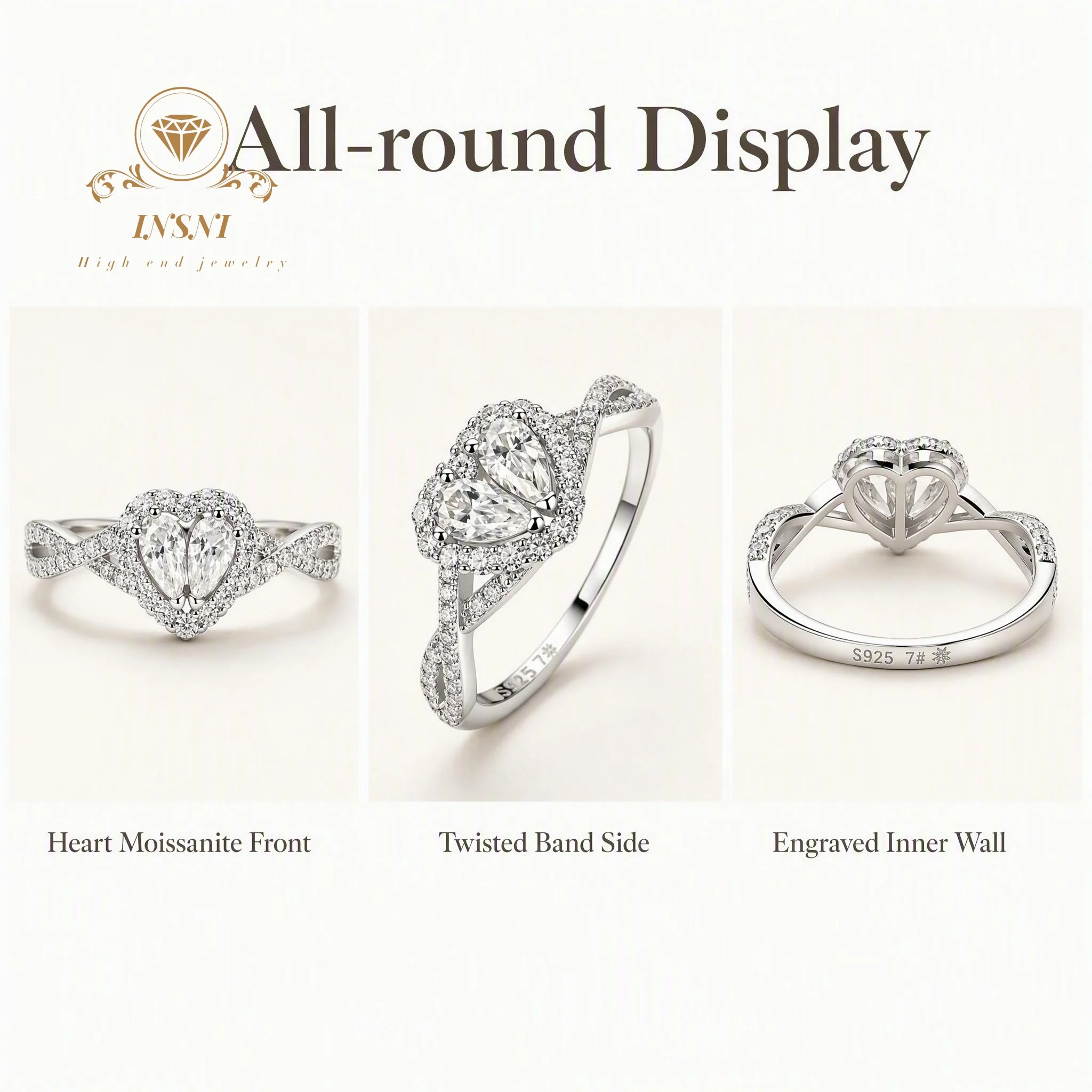 S925 Sterling Silver Double Water Drop Love Moissanite Ring Full Mozzarella Cross Twisted Arm Whole Body Marriage Proposal Ring