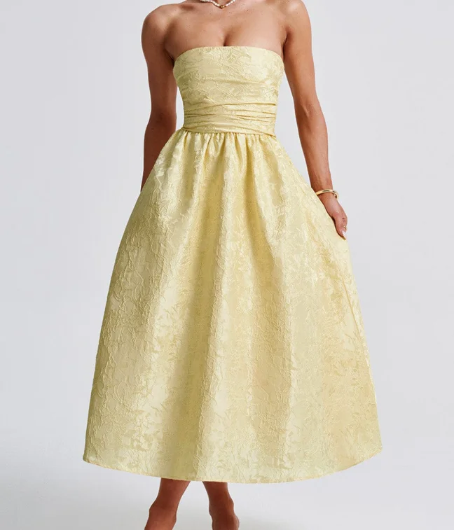 

French Evening Gown Elegant Evening Dress Socialite Style Strapless Lace Up Dress Women Dress High-End A-Line Dress Party Dress