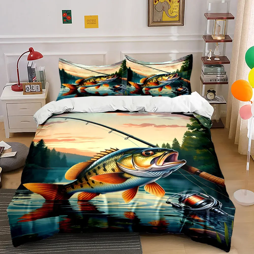 Fishing Gear Set Outdoor Essentials Multiple sizes kid's and adults' bedroom Exquisite 3PC bedding set, gift