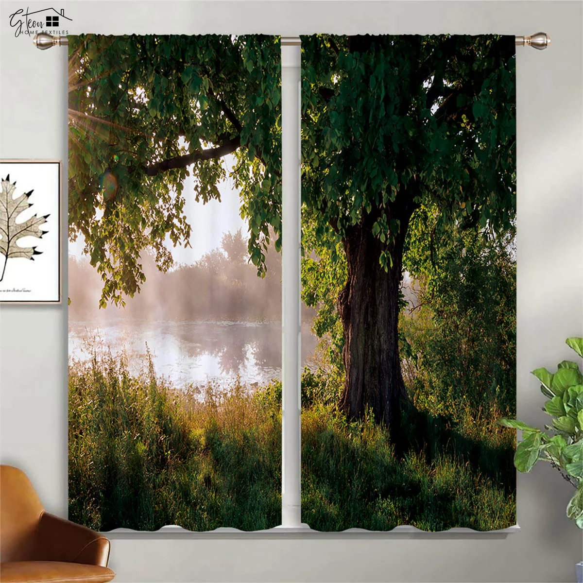 Forest Scenery Decorative Curtains Green Woods Sunshine Natural Aerobic B&B Hotel Bedroom Living Room 3D Printing Curtains 2PCS