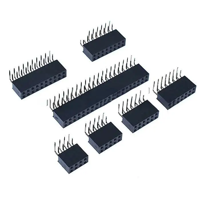 20PCS Pitch 2.54mm, 2×4/5/6/8/10/40P, right angle double row female header socket, 90° bent pin, gold plated