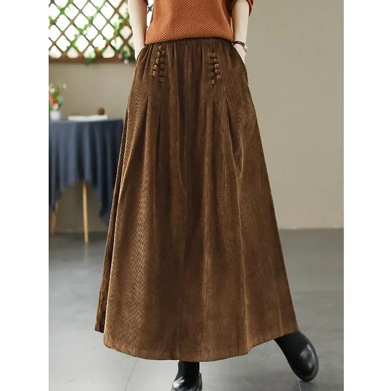 Smvp-تنورة قصيرة للنساء ، فضفاضة عالية الخصر ، تنورة طويلة ، ملابس الشارع الأنيقة ، تنورات نسائية على شكل خط ، الخريف ، الشتاء ،