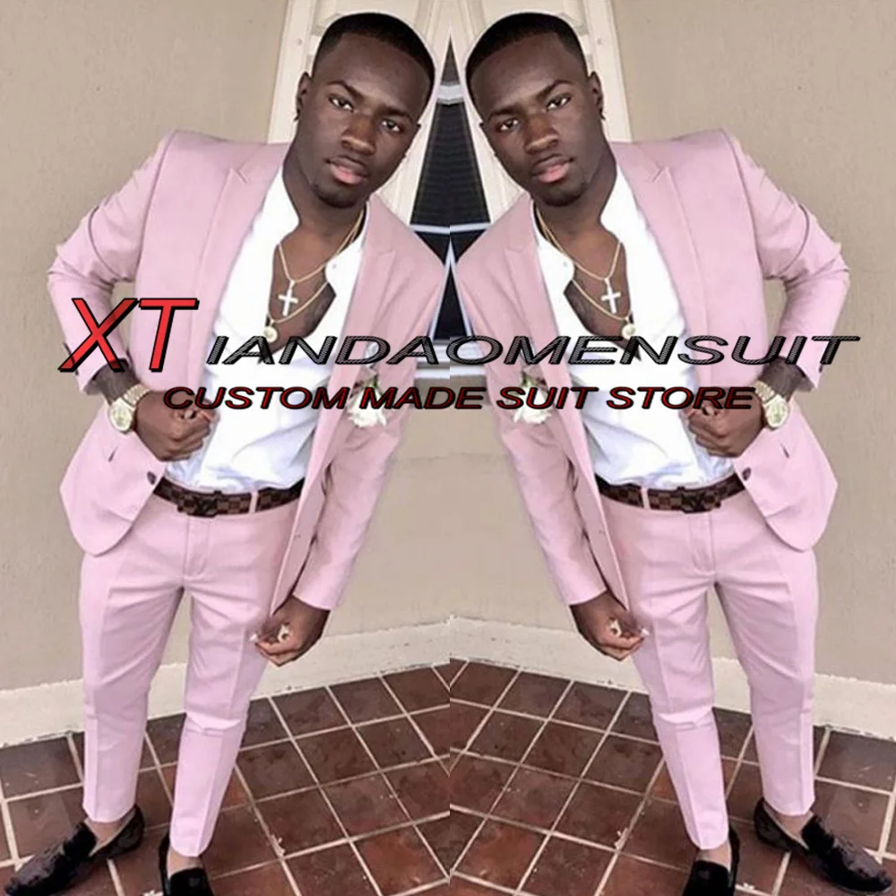 

Pink Handsome Men's Suit Wedding Tuxedo 2 Piece Formal Party Male Jacket Set Homme Blazer Pants terno masculino completo