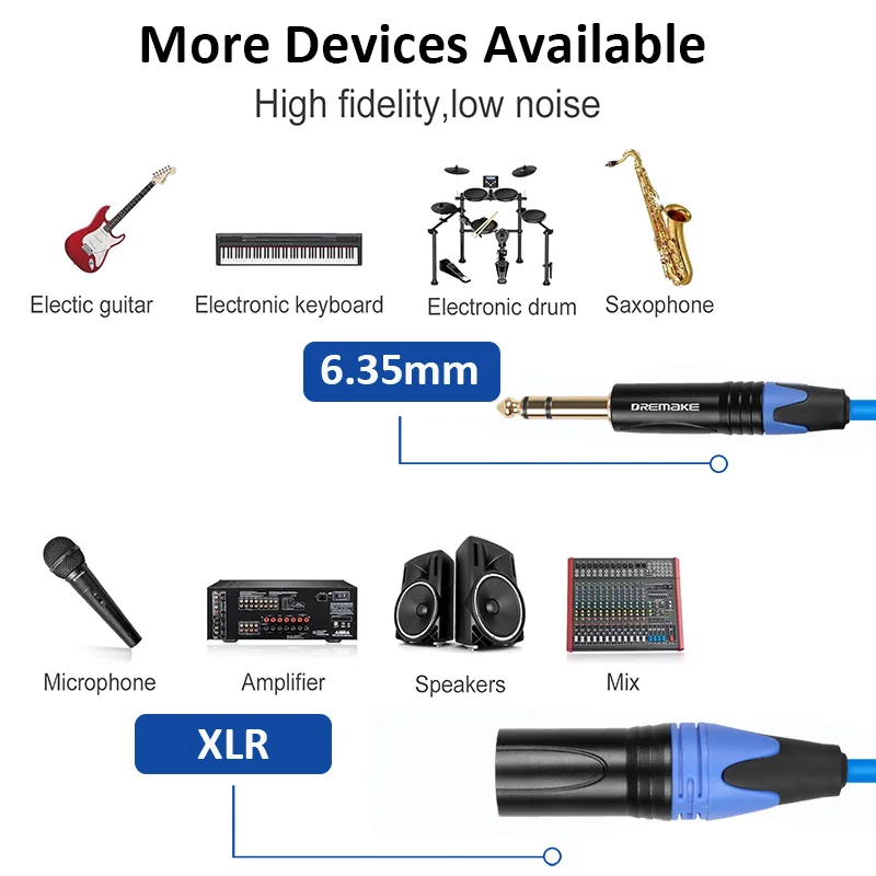 Cavo microfono DREMAKE XLR da 3 Pin a Jack cavo Mic da 6.5mm cavo Aux TRS cavo da 6.35mm/6.5mm maschio a XLR maschio per amplificatore AMP