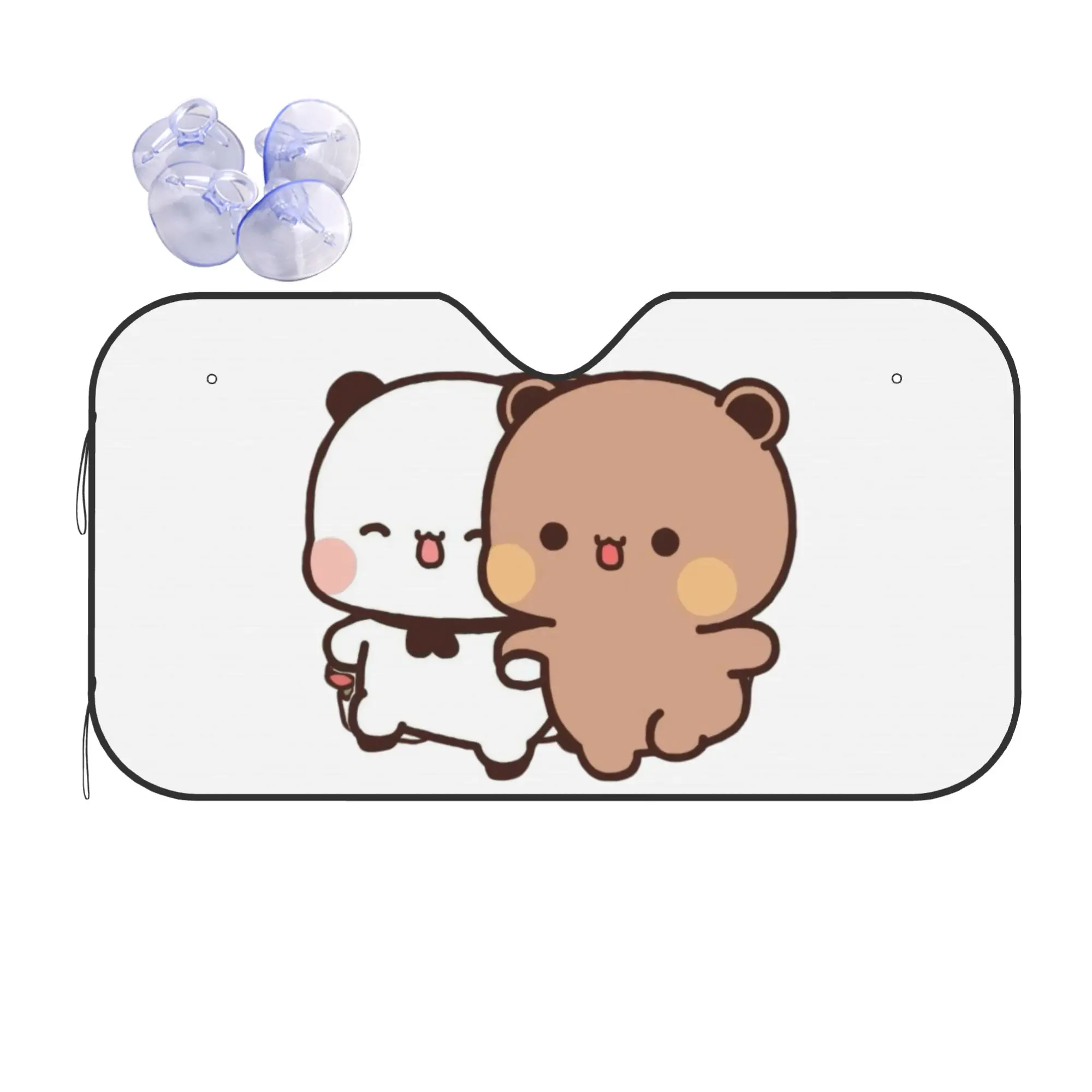 Panda Bear And Brownie True Love Bubu Dudu Couple Car Front Windshield Sun Visor Car Sun Shade Aluminum Foil Car Sunshade
