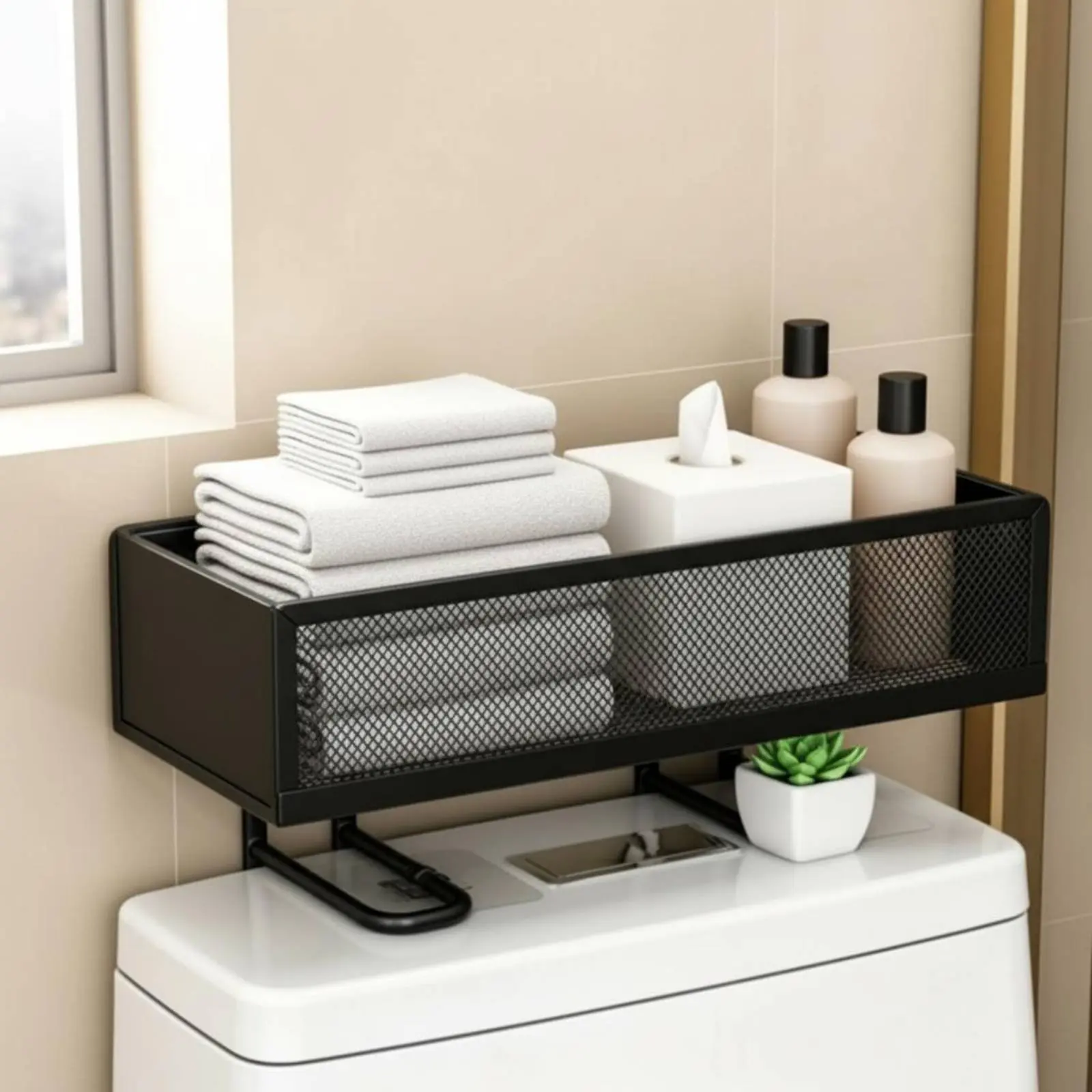 

Over-the-Toilet Storage Large Capacity Bathroom Countertop Organizer Bathroom Shelving Single Unit Easy Assembly Mesh Storage