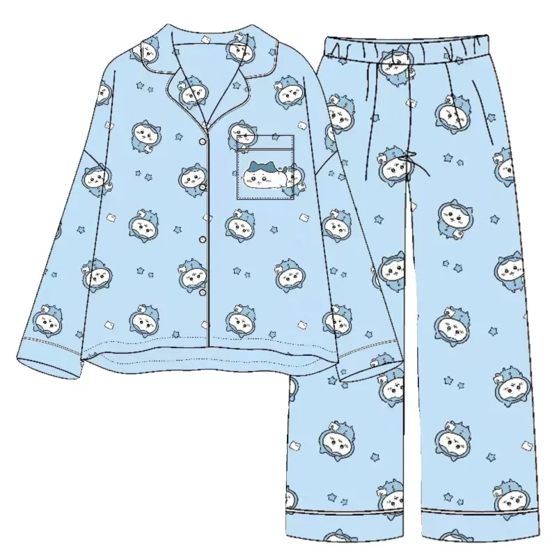 Anime chiikawa peripheral pajamas for women Usaki long-sleeved cute cartoon student couple home clothes set