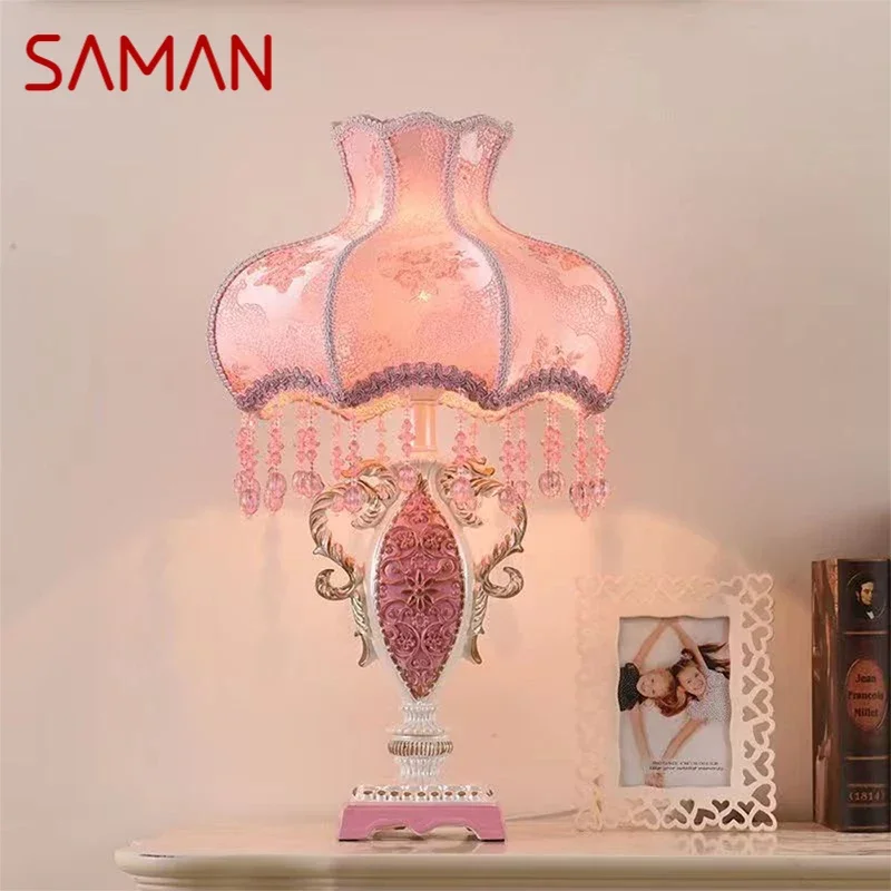 

SAMAN European Table Lamp Luxurious Living Room Bedroom Girl's room Study Villa LED Creativity Bedside Desk Light