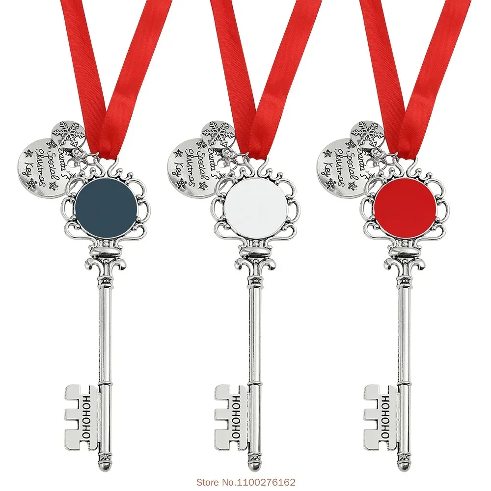 

30 Pcs Christmas Magic Santa Key Chain Santa Claus Door Key Ornament with Ribbon Bow for Christmas Decoration Metal