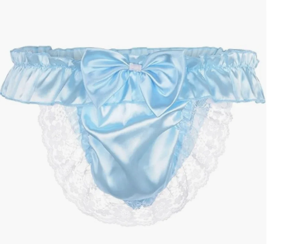 Sexy Adult Customized Crossdresser Maid Wide Edge Elastic Waist Lace Fold Bow Inlaid Design Lace Paired with Sexy Shorts Party