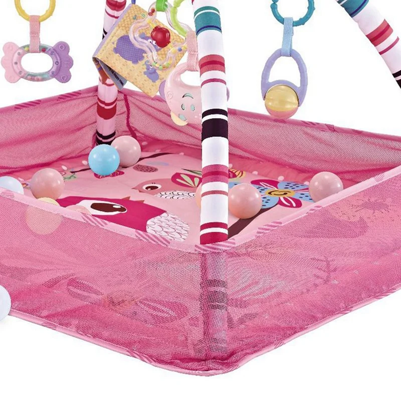 Pink Baby Playmat With Activity Gym & Ball Pit, Breathable Netting Canopy,Includes 18 Balls-Ideal For Babies 0-12 Months