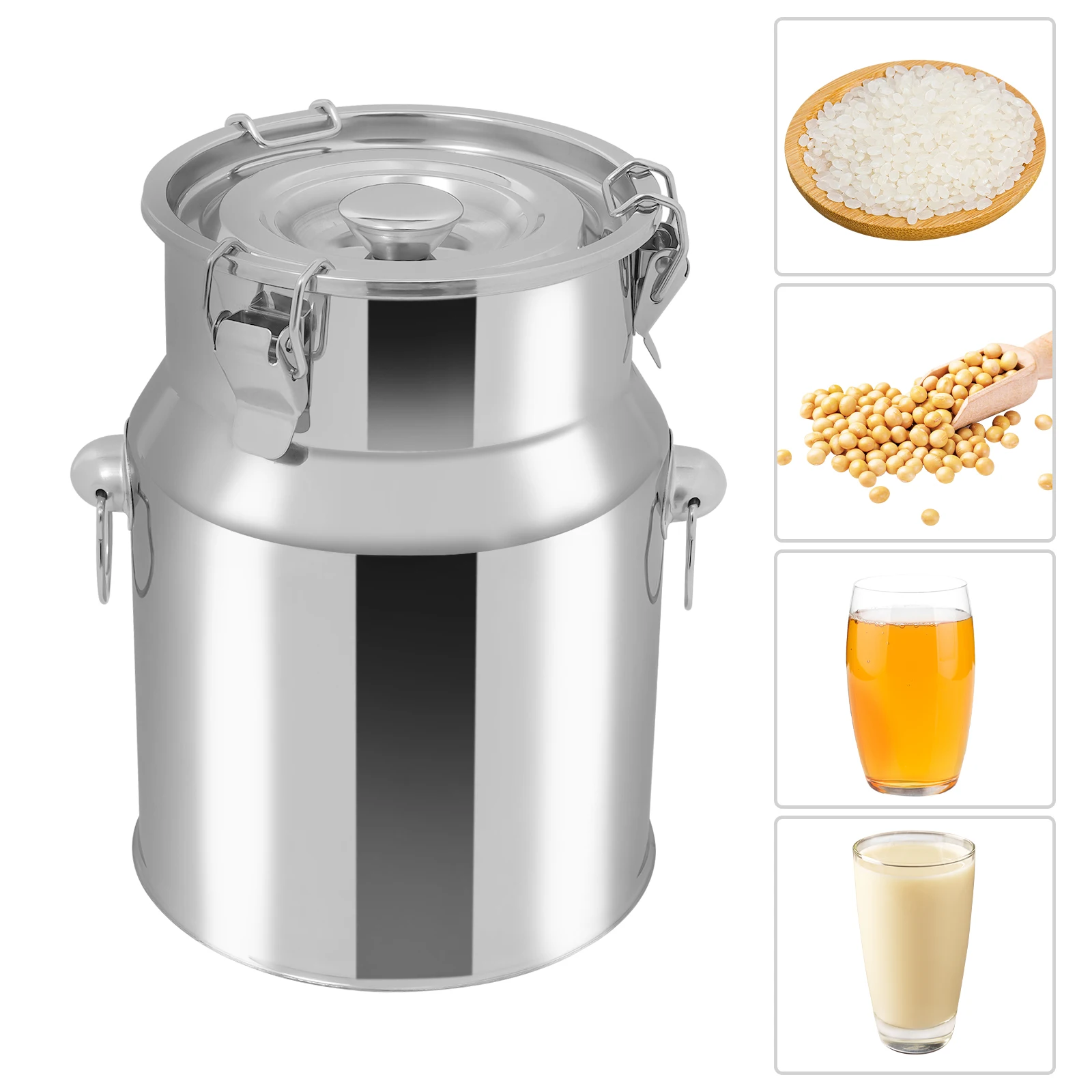 

201 Stainless Steel Milk Jug, Milk Can, Cylindrical Sealed Bucket 5L/1.32Gal 17*22cm To Hold Solids or Liquids