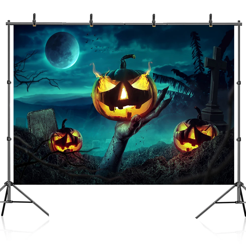 Bonvvie Halloween Photography Backdrop Tomb Castle Witch Bat Terrible Night Pumpkin Lantern Baby Portrait Background Photocall