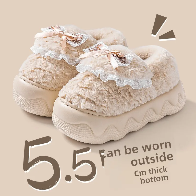 

Thi Bot Cotton Slippers Women's Winter Indoor Home Furry Lined Warm Cotton oes Women Outdoor Wear Cute Sle ...