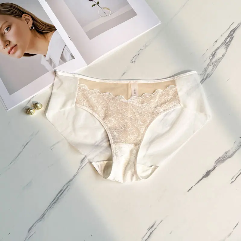 Birdtree 89% التوت الحرير 11% دنة المنشعب سراويل، المرأة منتصف الخصر Traceless تنفس الدانتيل ملخصات، 2025 جديد P58114JF