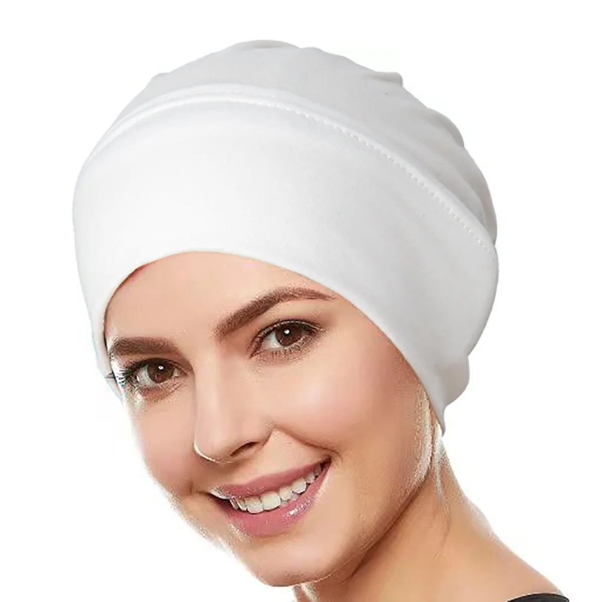 1pc Solid Color Women Muslim Hijab Bonnet Chemo Cap Headdress Wearable Wrap Head Soft Elastic Turban