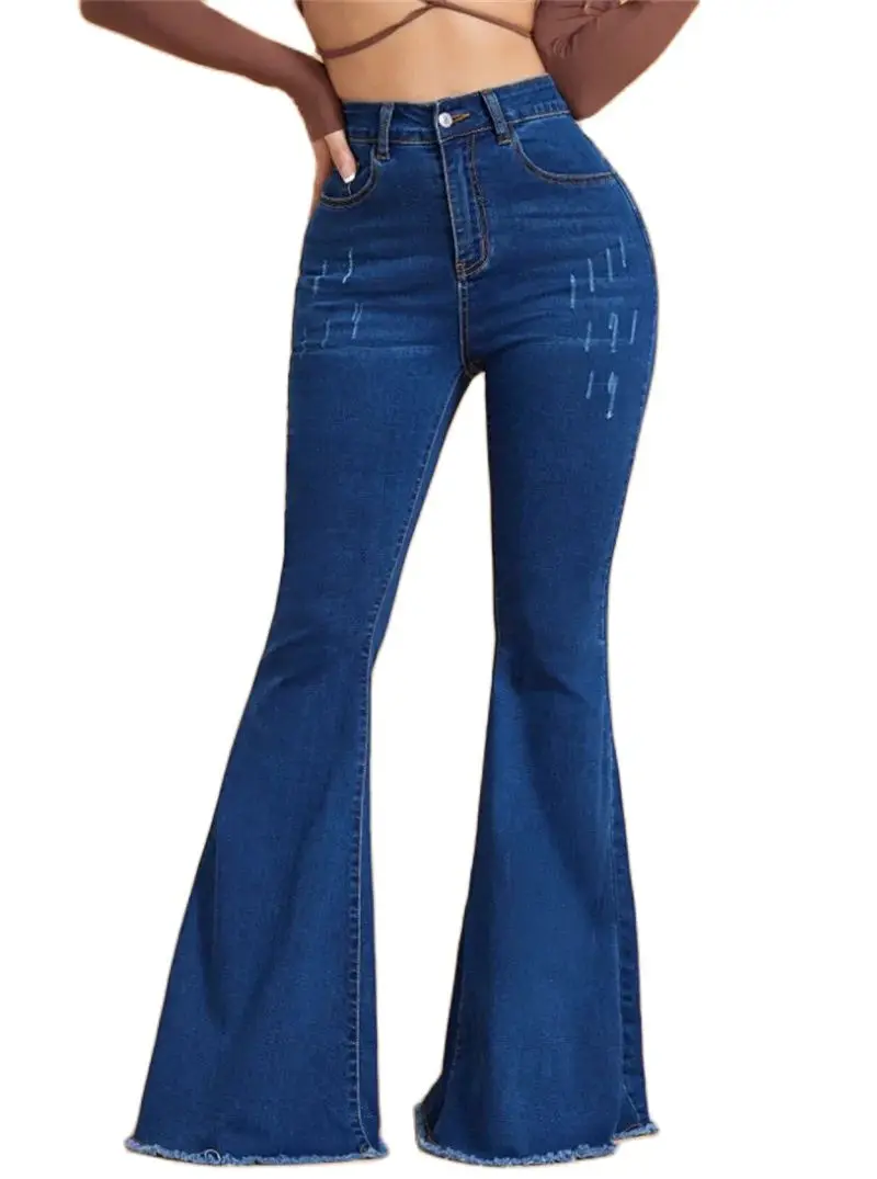 2023 Winter New Women\'s High Stretch Flared Jeans Fashion Slim Fit Butt Lifting Ripped Denim Pants Casual Ladies Trousers S-2XL