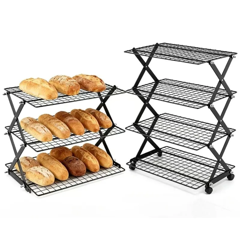 3/4-Tiers Collapsible Cooling Rack with Adjustable Setting Design Stackable Roasting Cooking Drying Wire Cooling Rack for Baking