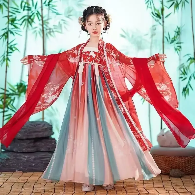 Vestido hanfu chinês para meninas, carnaval infantil, halloween, princesa, cosplay, festa de aniversário, vestido vermelho hanfu para meninas de 3 a 13 anos