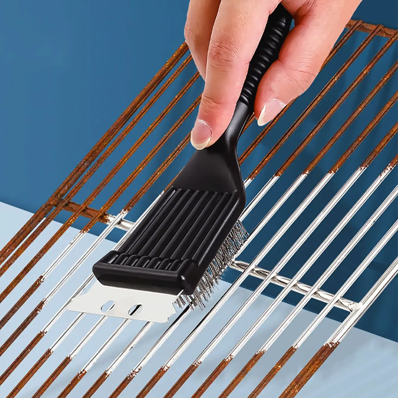 

1 piece - Stainless steel wire baking brush, barbecue grill cleaning brush, grill cleaning brush, dual-purpose brush head