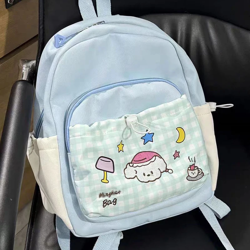 

HAEX Cartoon Women Backpacks 2025 Casual Nylon Dopamine Plaid Mochilas Para Mujer Students Commute Multi Pockets Bag Female