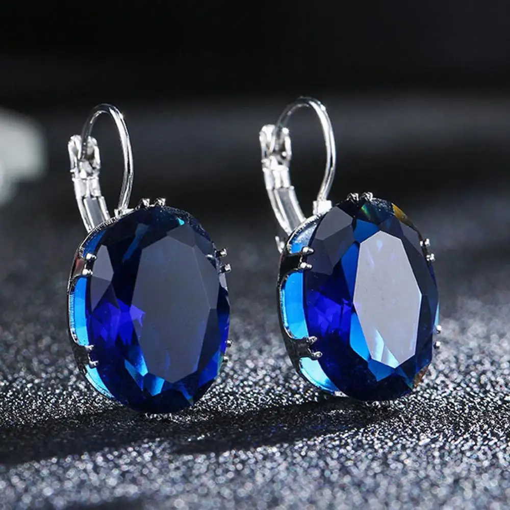 Women Fashion Cubic Zirconia Dangle Huggie Earrings Piercing Jewelry Multi Colored Gemstone Inlaid Sapphire Earrings Earrings