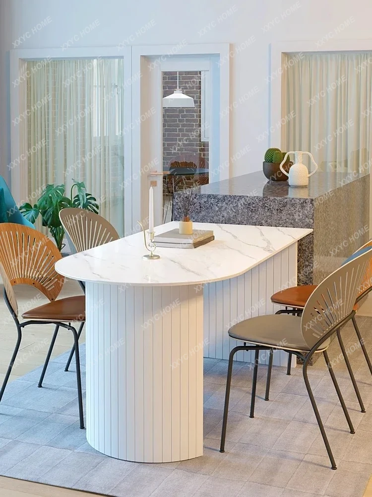 Small Apartment Dining Table Modern Simple Oval Light Luxury White Household Restaurant Kitchen Island Dining Table