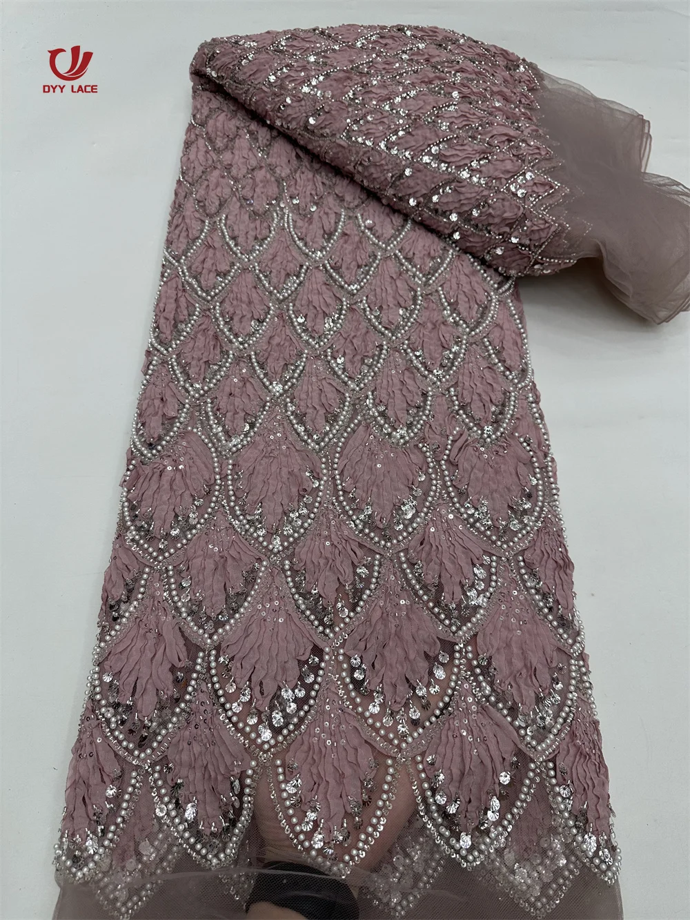 

2025 High Quality African 3D Beads Lace Fabric French Nigerian Groom Sequins Lace for Wedding Party Dress Sewing 5 Yards