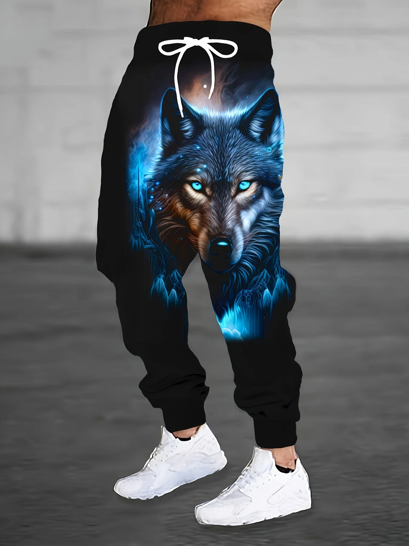 Animal Wolf Printed Fashion Pants Men's Side Pockets Elastic Drawstring Sweatpants Joggers Pants Casual Trousers Fall Winter