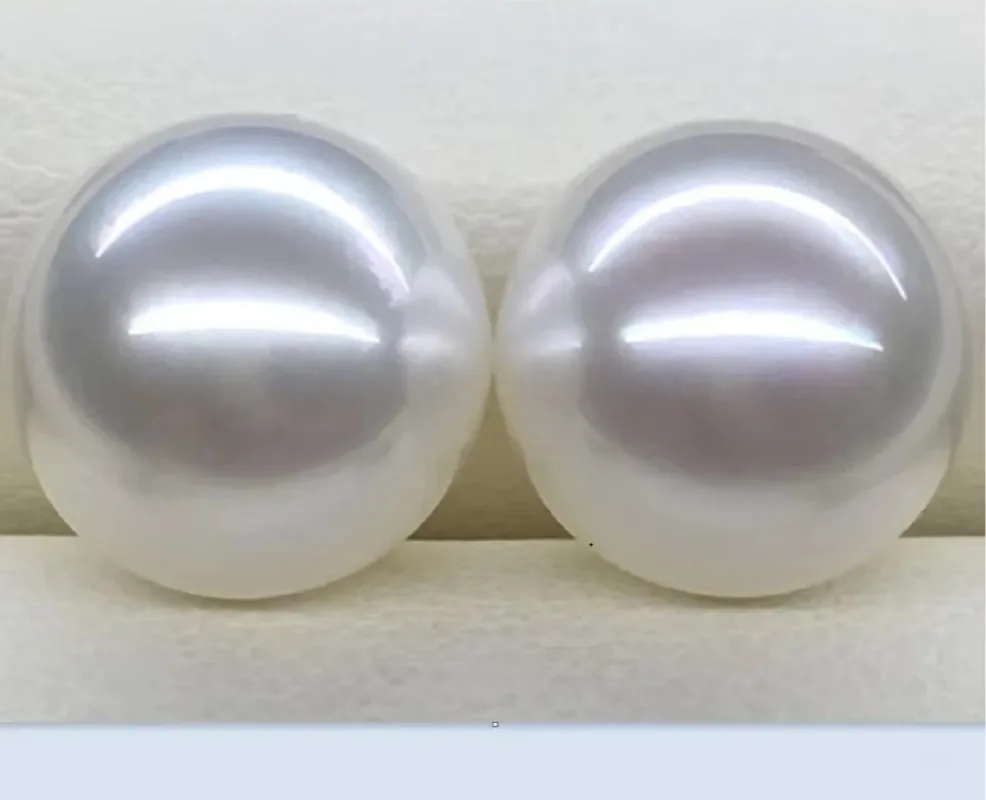 Charming Pair of 14-15mm White Round Loose Pearl Undrilled Women Wedding Party Jewelry Necklace Making Earring Ring Pendant