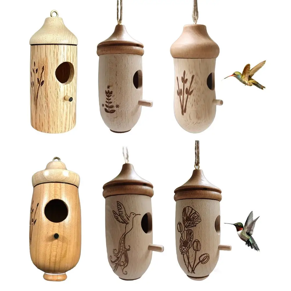 Kolibri-Haus Hängendes Vogelhaus aus Holz Handgefertigtes Nest Wildvogelhaus für Außenbereich Garten Dekoration – Detail 16