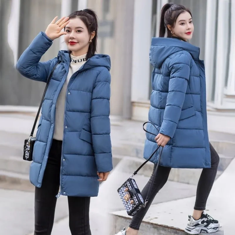 Veste matelassurera à capuche épaisse pour femme avec poches, manteau en duvet de coton, parka longue couvertes, hiver