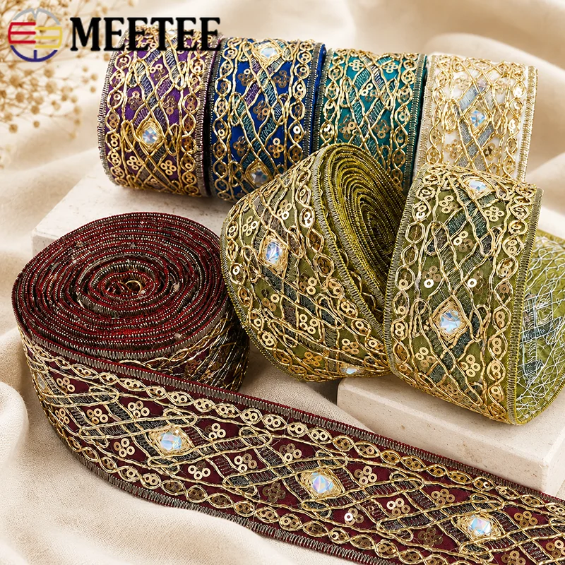 

5/10Yards 43mm Sequin Lace Trim Embroidered Ribbon Sparkle Tape For Garment Bag Shoes Headdress DIY Sewing Decoration Accessory