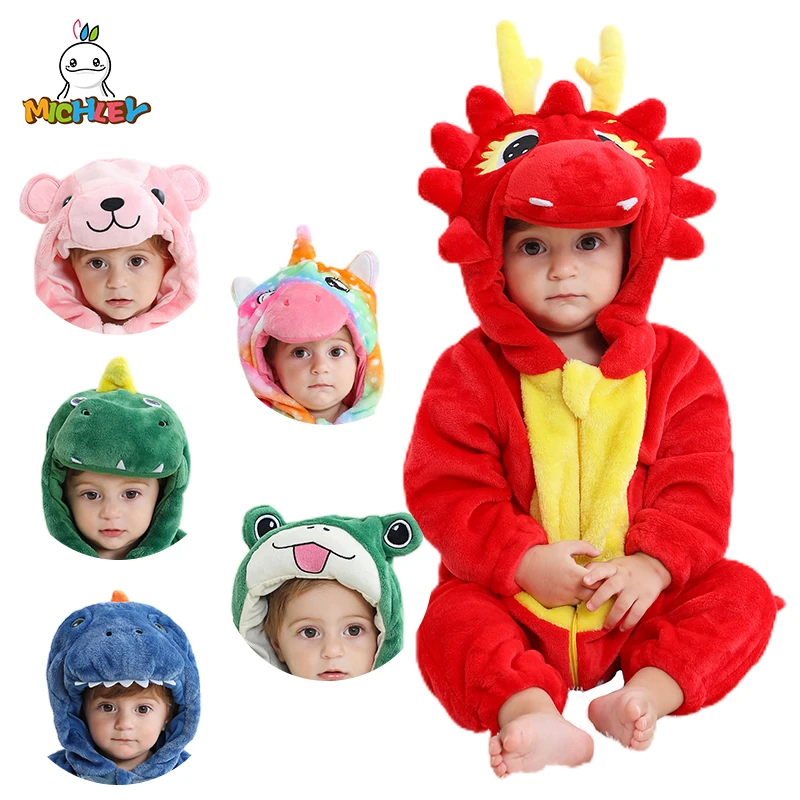 MICHLEY NEW Carnival Red Dragon Baby Rompers Winter Costume Clothes Cartoon Jumpsuit Bodysuits Overall For Girl Boy Bebe 2-36M