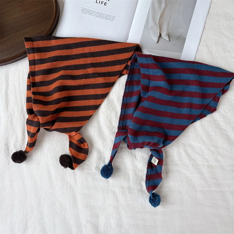Solid Color Knit Triangle Hijab Scarf Striped Line Soft Adjustable Button Muslim Head Wrap Turban For Women Daily Headwear 2026