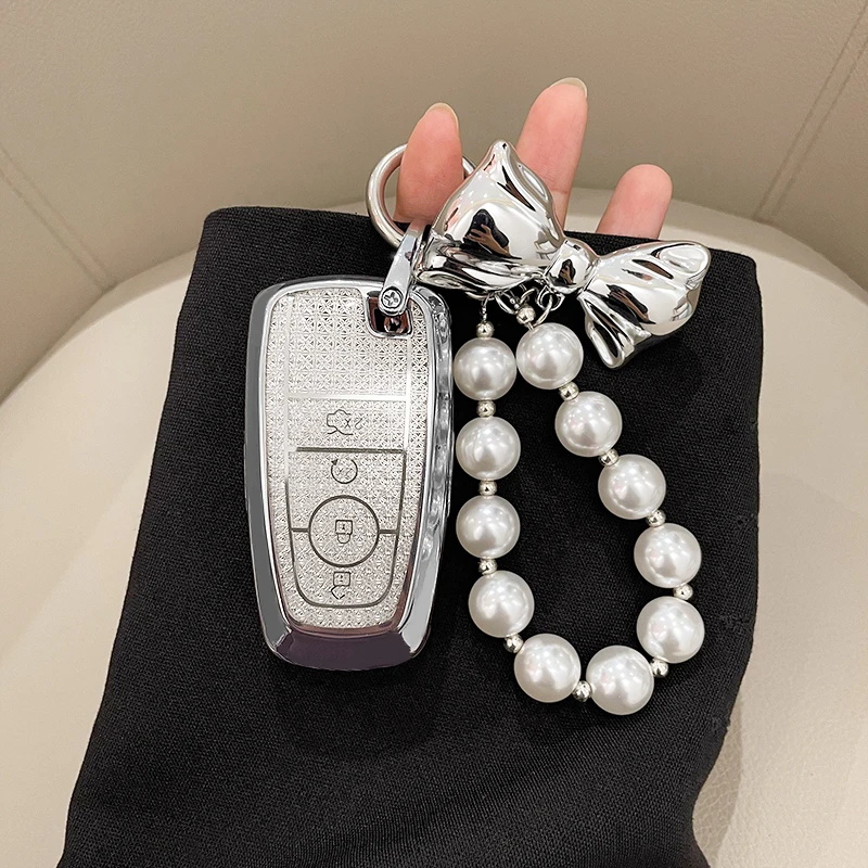 

Белый бриллиант ТПУ для Ford Fusion Edge Mustang Explorer F150 F250 F350 F450, защитный чехол для автомобильного ключа, 4-кнопочный брелок для ключей