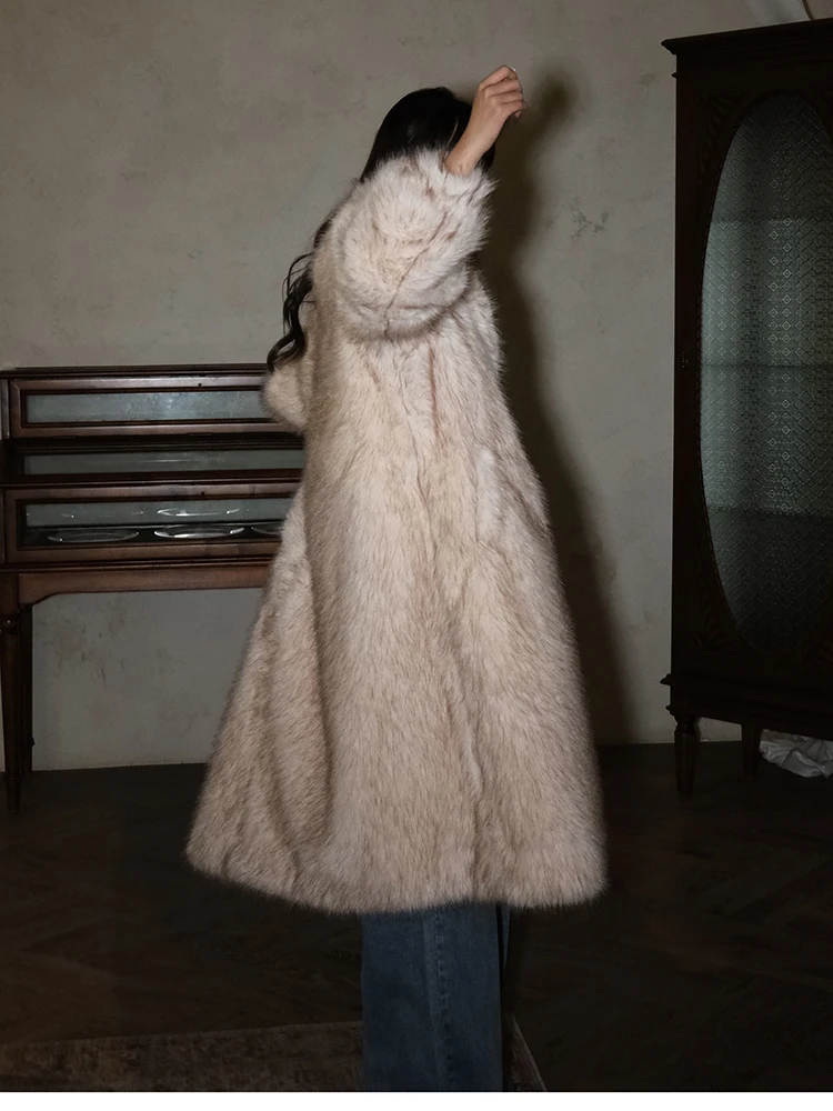 Outono inverno longo casual luxo macio grosso quente peludo falso casaco de pele de raposa feminino solto fofo peludo casaco outwear 2024