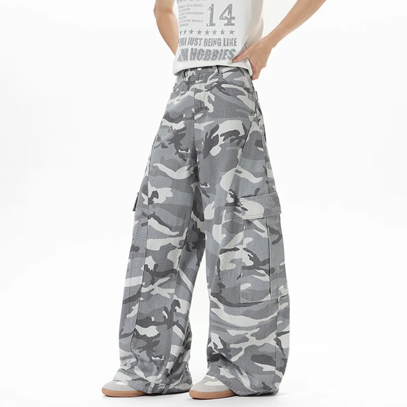 IEFB النمط الأمريكي فضفاض الجينز الرجال جديد أنيق شارع العليا الطباعة التمويه واسعة الساق الذكور منحني سكين الدنيم السراويل 9W3687 #3