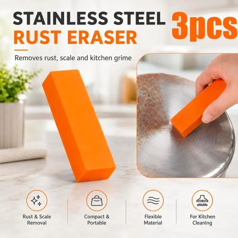 3Pcs Rust Eraser Blocks Stain Remover Kitchen Bathroom Rust Scale Eraser Stainless Steel Glass Household Cleaner