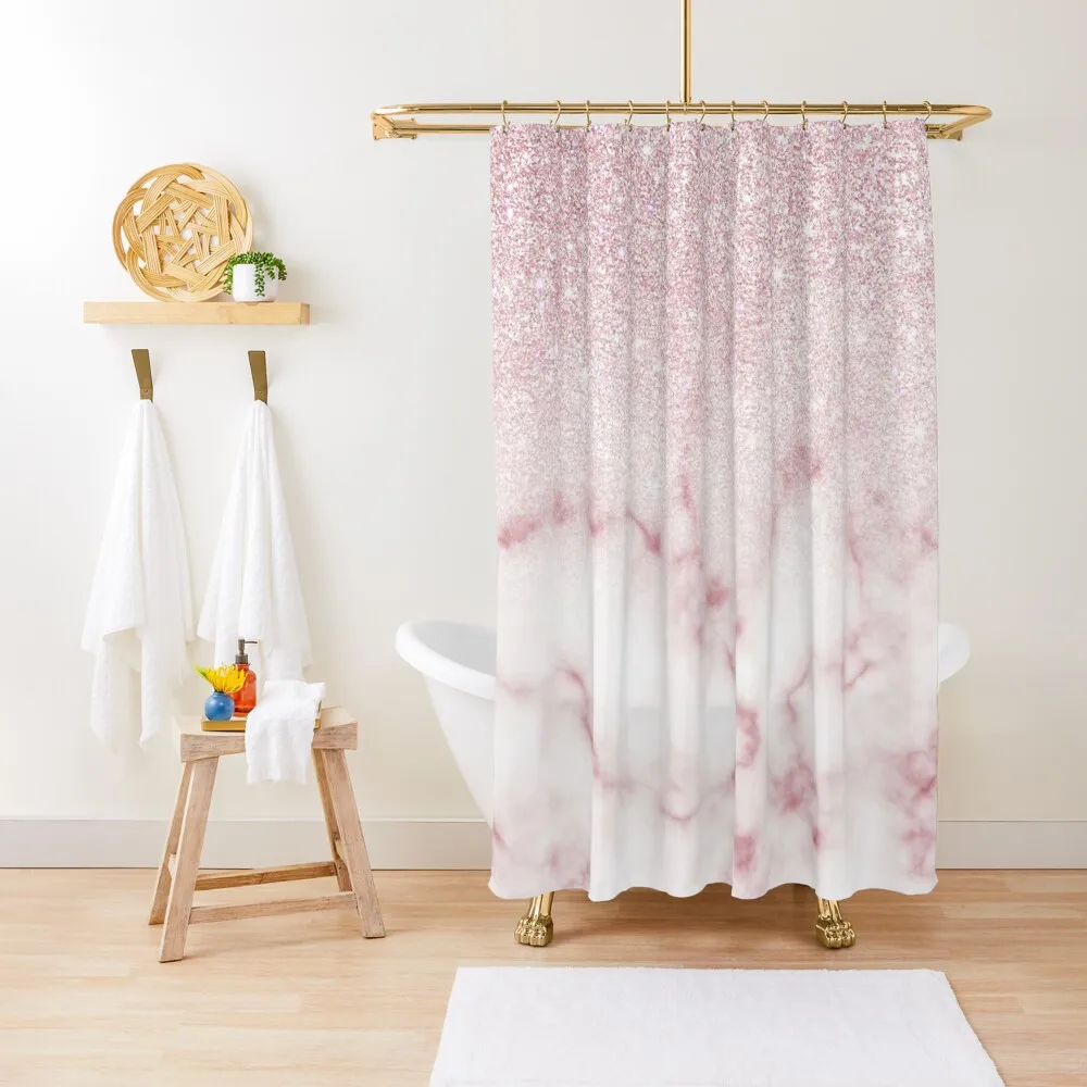 

Glamorous Pink White Glitter Marble Gradient Ombre Shower Curtain Cover Bathroom Fabric For Shower Curtain