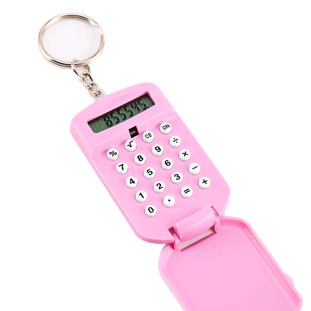 Mini Calculator Cute Cartoon with Keychain 8 Digits Display Portable Pocket Size Calculator for Children Students School