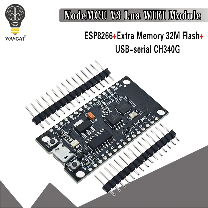 NodeMCU V3 Lua WIFI module integration of ESP8266 + extra memory 32M Flash, USB-serial CH340G