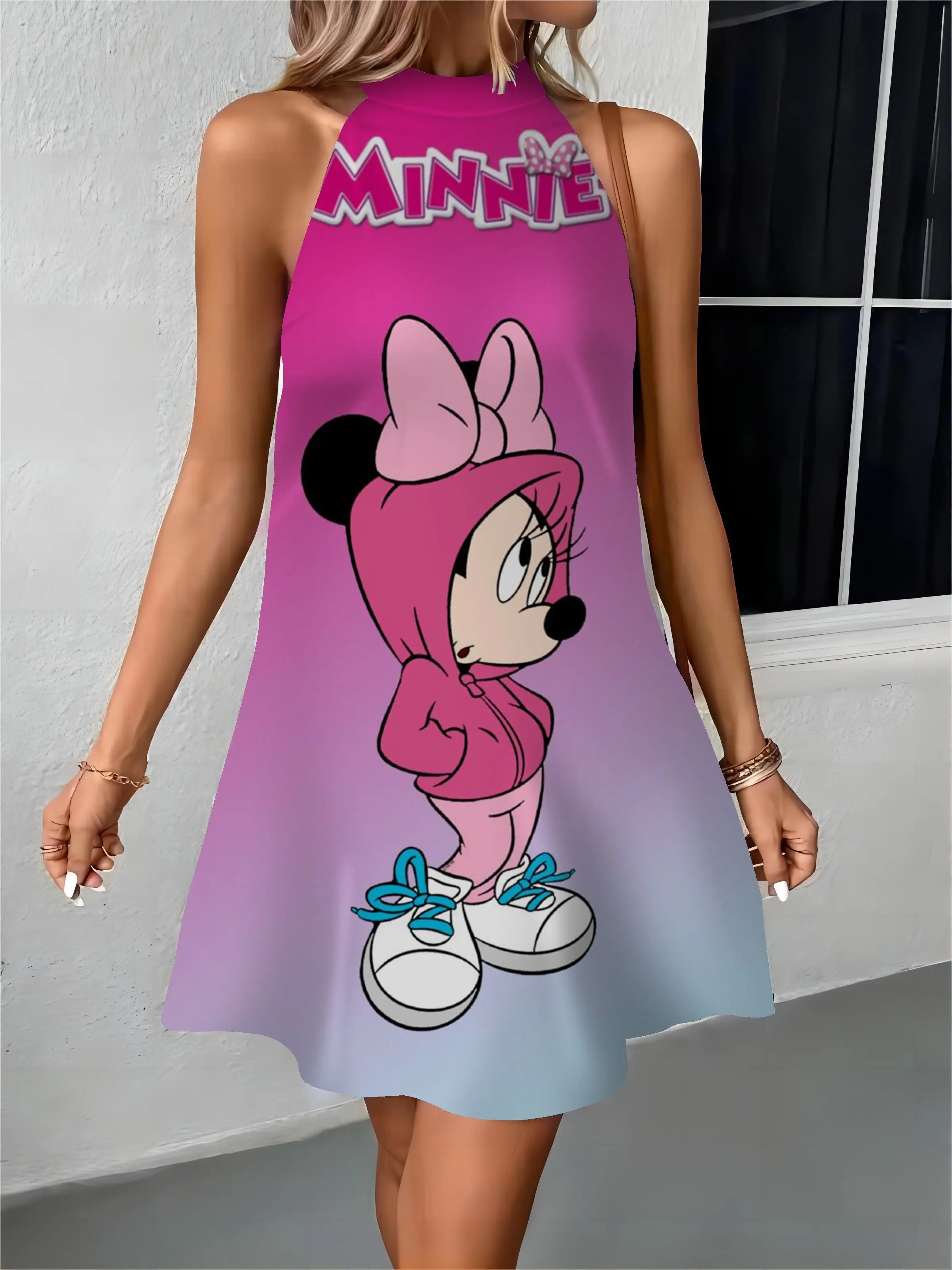 

Holiday Dresses Apron Dress Off Shoulder Bow Knot Disney Mickey Minnie Mouse Womens Fashion Summer 2024 Elegant Women Party Midi