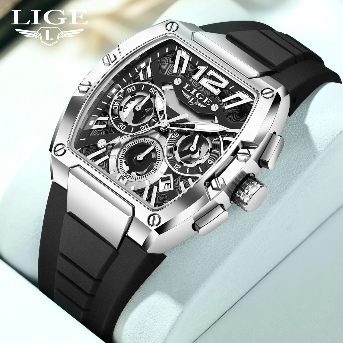 ساعة LIGE Fashion Simple Man كاجوال رياضية عسكرية مقاومة للماء بحزام سيليكون مضيئة ساعات كوارتز للرجال هدايا كرونوغراف