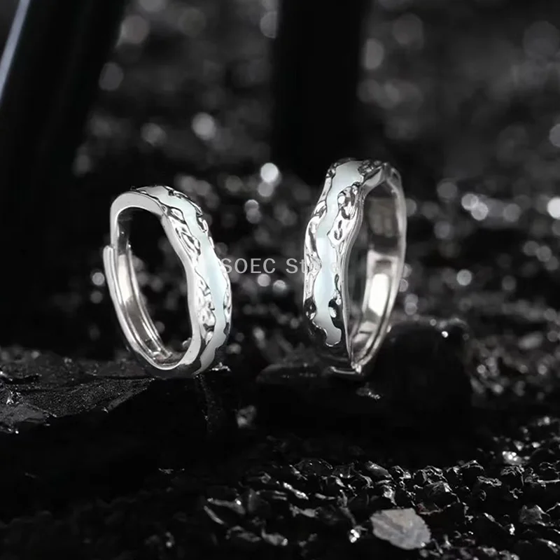 

1 пара эмалированных светящихся регулируемых колец на палец для влюбленных, винтажные роскошные кольца для пар, ювелирные аксессуары, подарки на день Святого Валентина