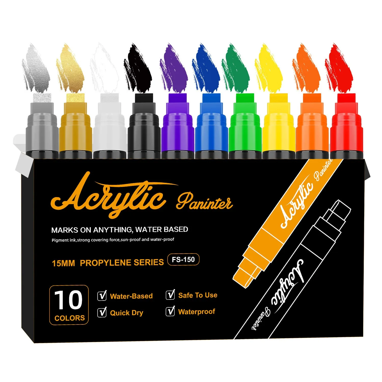 10 Colors Jumbo Markers 15mm Jumbo Felt Tip Acrylic Paint Markers for Rock Painting, Poster, Stone, Ceramic, Glass, Wood, Canvas