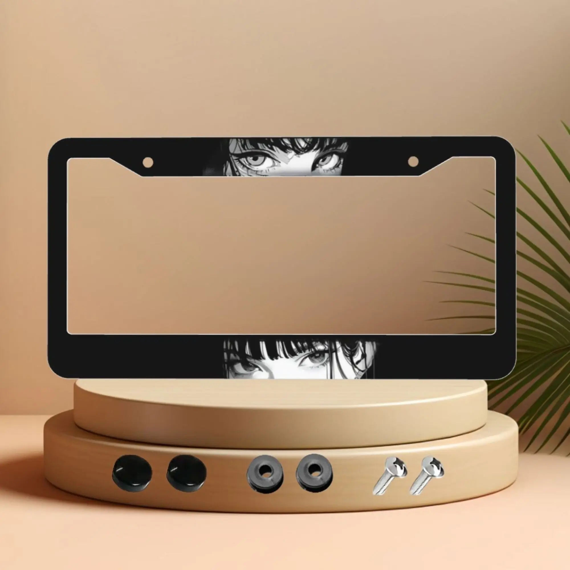 إطار لوحة ترخيص من الألومنيوم، أنماط شخصيات الرسوم المتحركة، تصميمات فتاة جميلة، كاريكاتير أبيض وأسود، إطار لوحة، هدية مبتكرة