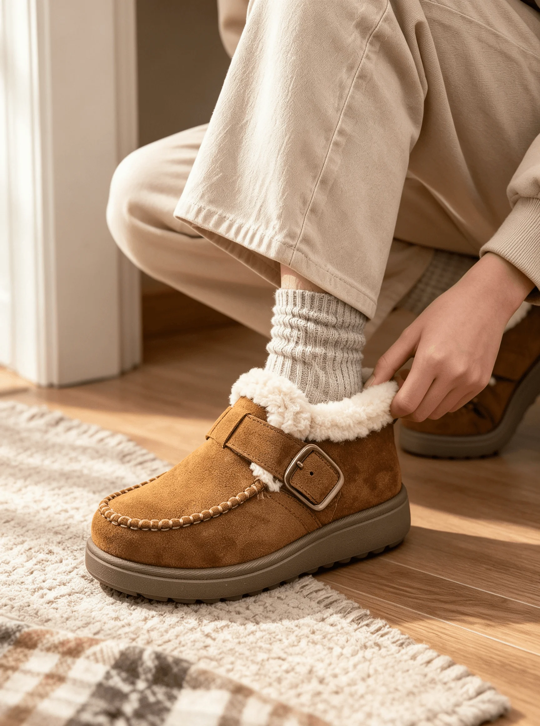 Damen-Stiefeletten mit Fellfutter, Plüsch-Schneestiefel, Warme Kurzstiefel mit Dicker Sohle, Braune Damenstiefel, 2026 Winter-Trend Neuer Stil – Detail 6