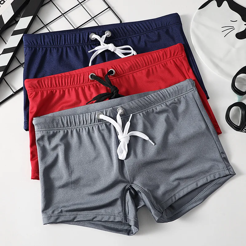 

Men swimming trunks double-layer anti-embarrassment quick-drying breathable boxers ice silk elastic tether adult swimming shorts